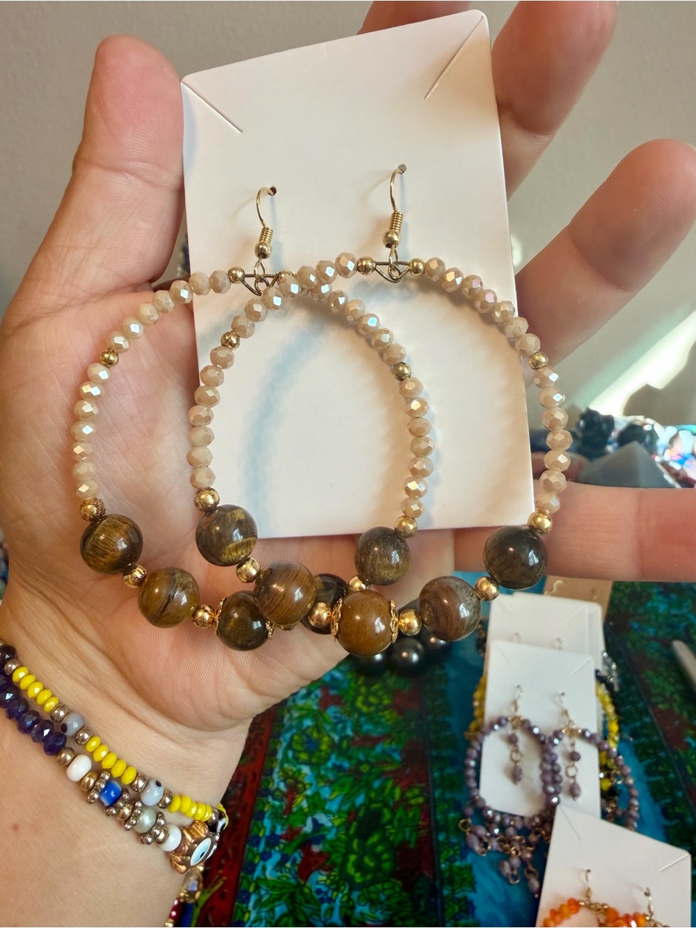 Handcrafted Golden Tiger eye  Bead Hoop Earrings - Elegant Women Jewelry